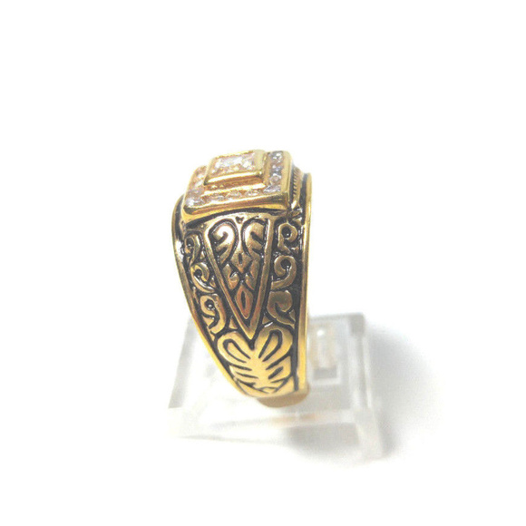 Men's Antiqued Gold Ring Square CZ 50MILS GP - Picture 4 of 8